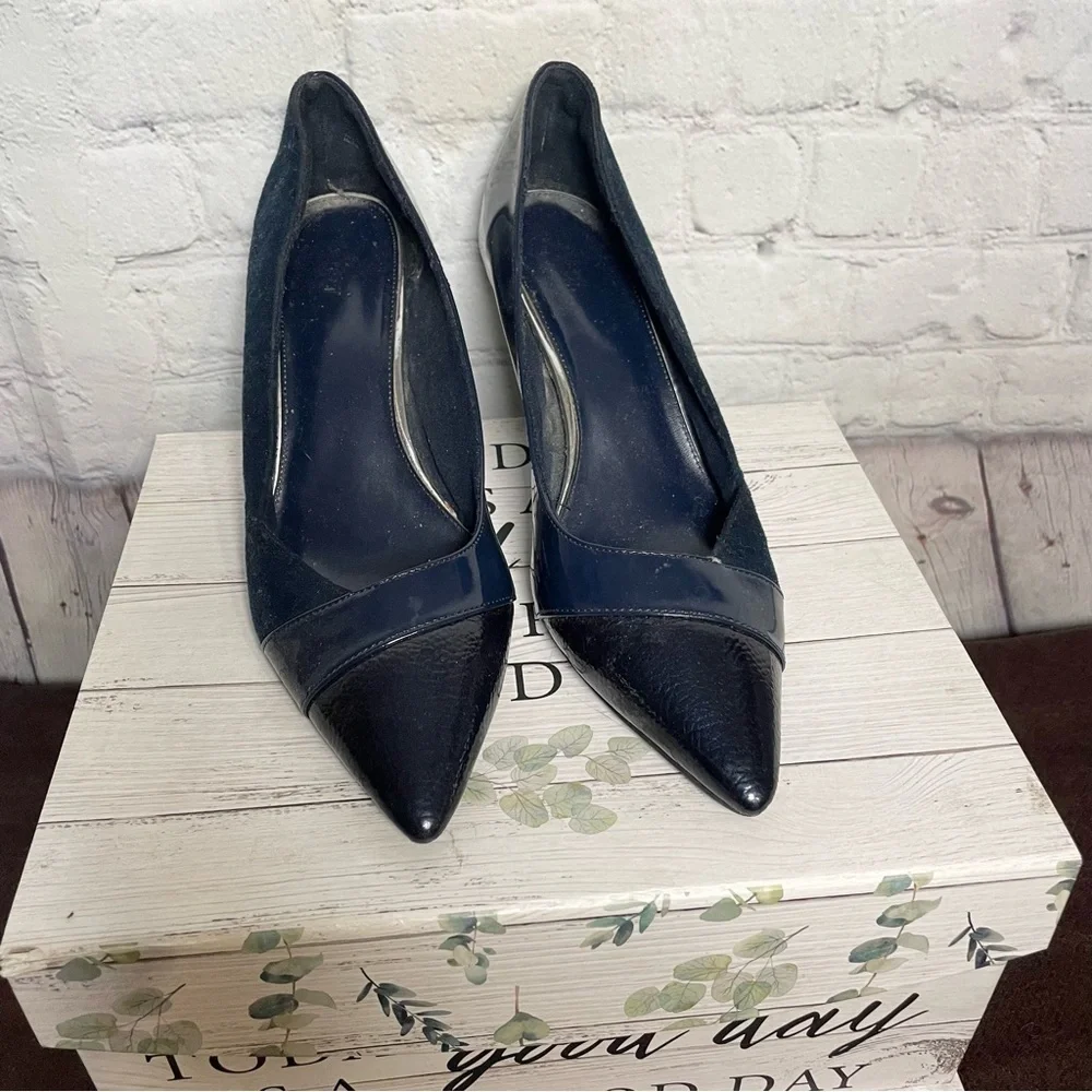 Blue Two Texture Suede and Faux Leather 3” Heel Shoe Size 10